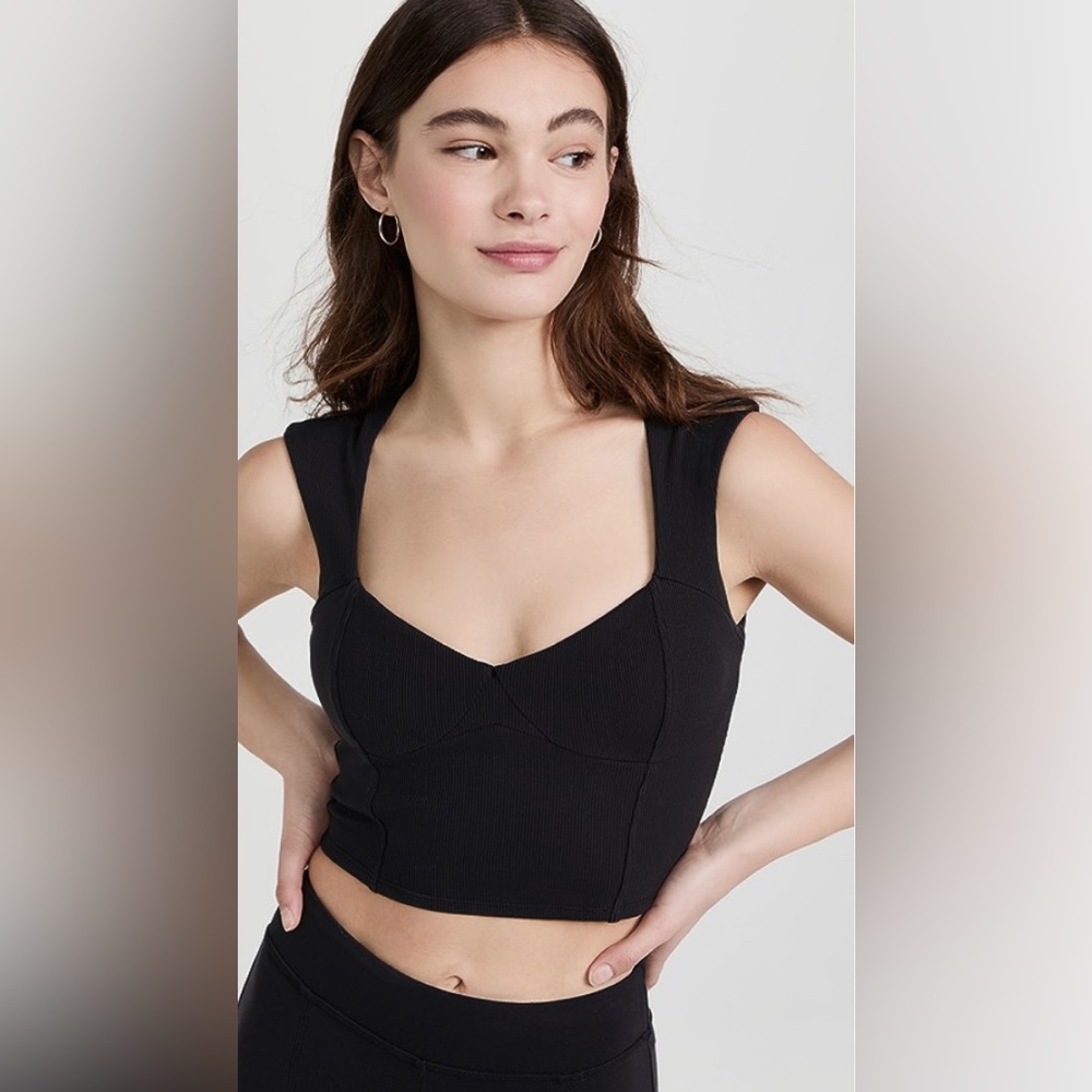 ALO Sweetheart Ribbed Black Top Women’s Small